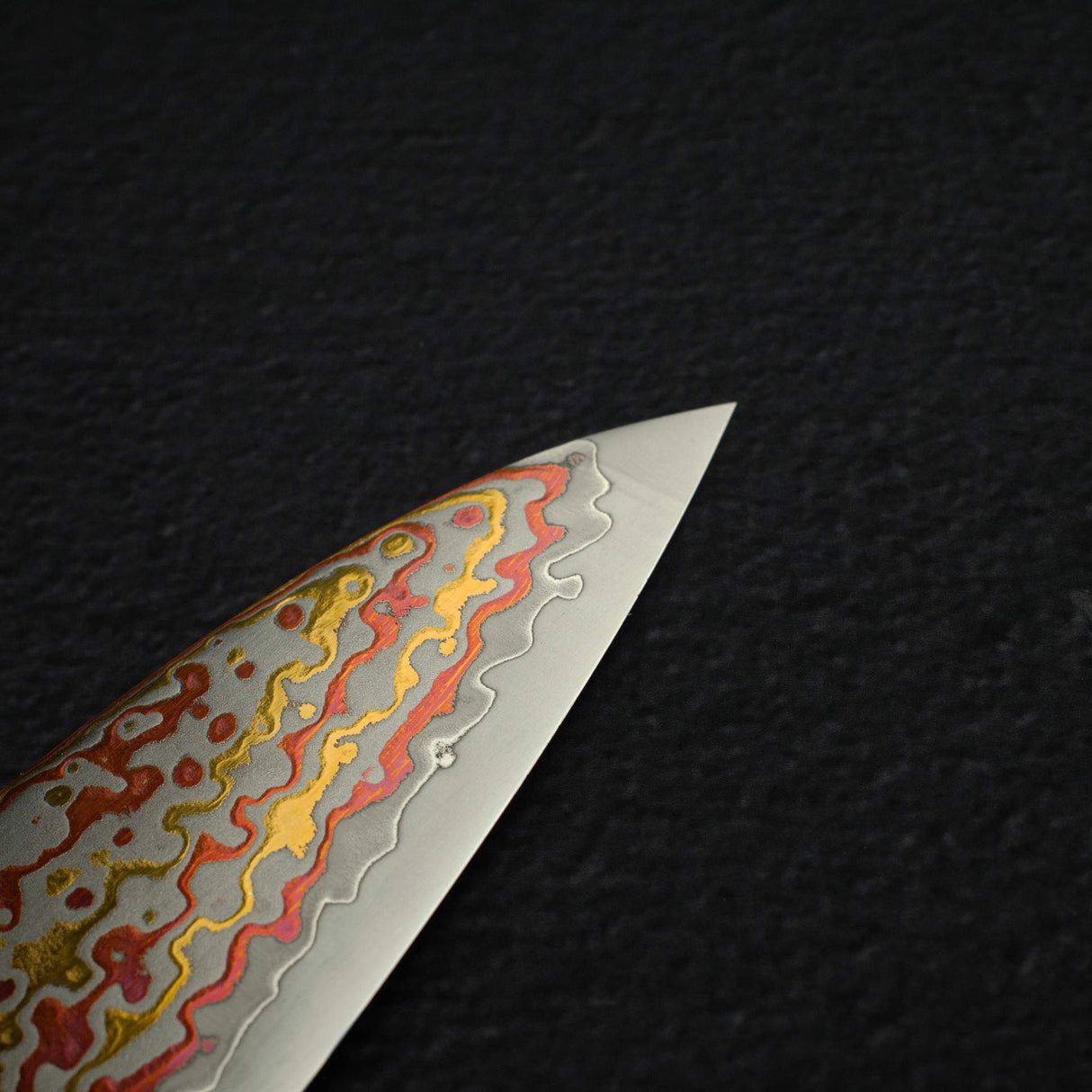 Hatsukokoro Kujaku V-Toku-2 Gyuto 210mm Rainbow Damascus Finish Urushi Handle