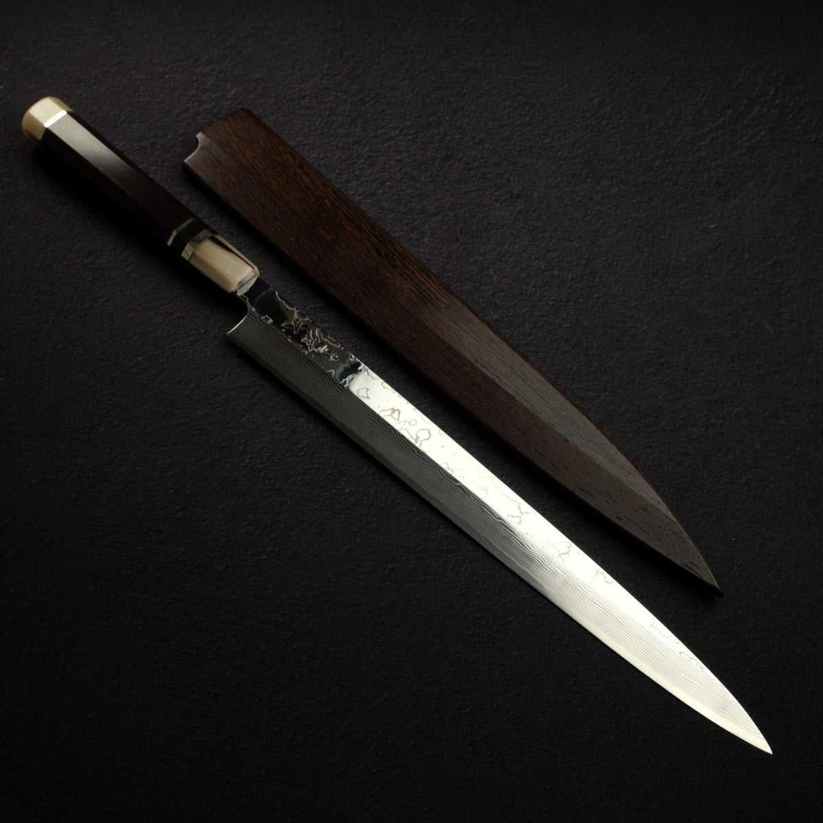 Sukenari VG10 Damascus Yanagiba 330mm, Ebony Three Spacer Handle