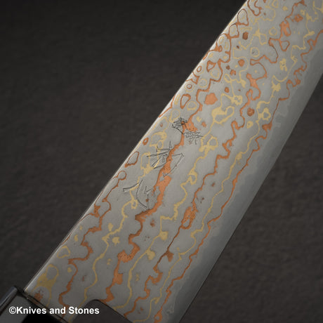 Hatsukokoro Hayabusa Blue 2 Rainbow Rainbow Damascus Santoku 180mm