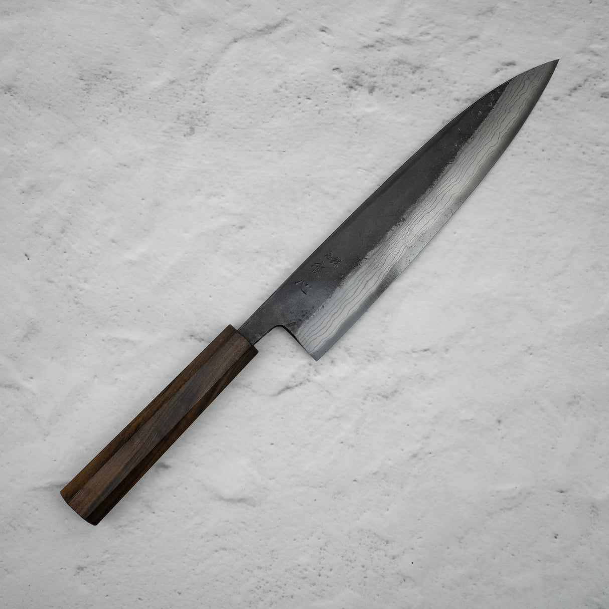 Hatsukokoro Kumokage Blue 2 Kurouchi Damascus Gyuto 240mm Black Chacate Handle