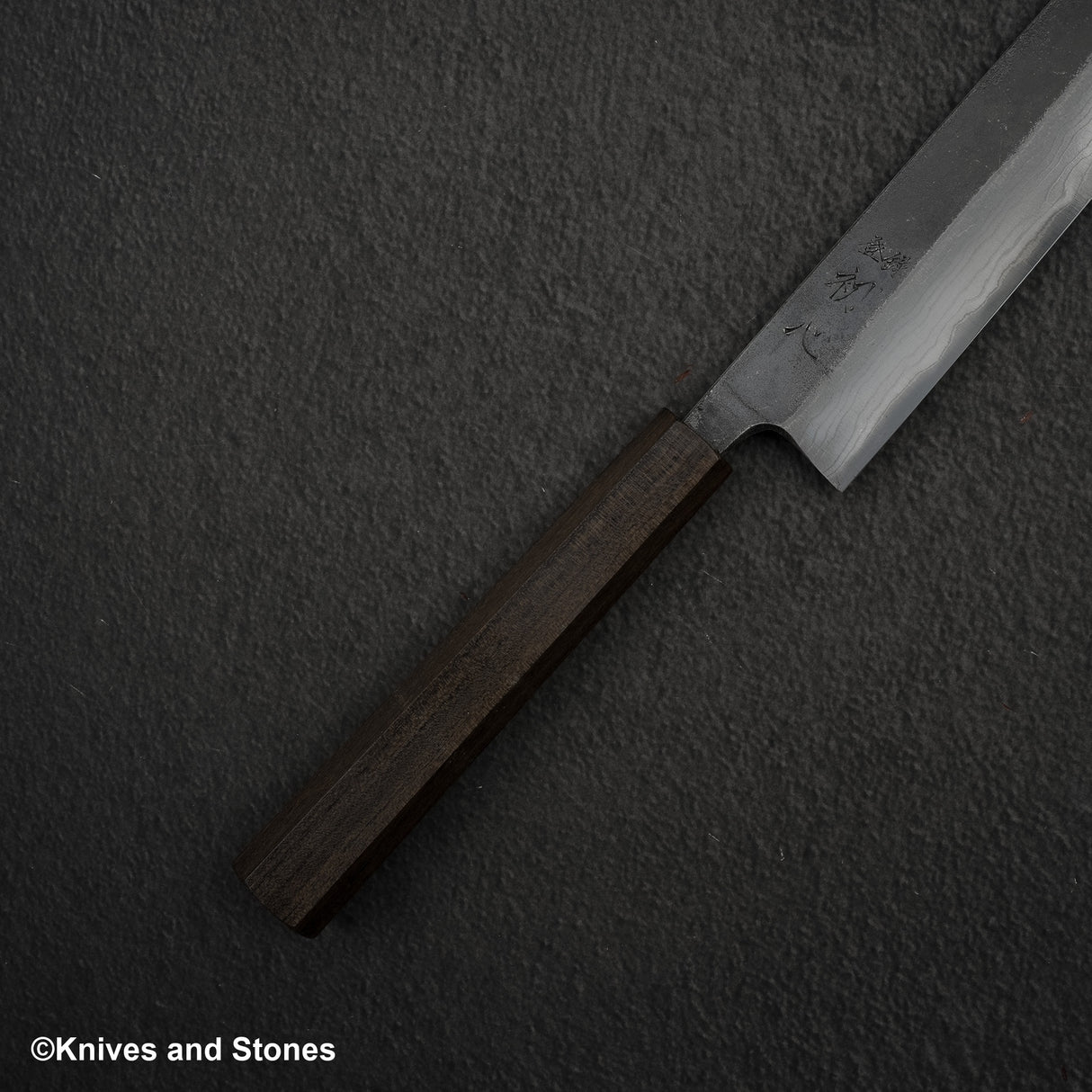 Hatsukokoro Kumokage Blue 2 Kurouchi Damascus K-tip Sujihiki 250mm Black Chacate Handle