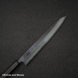 Hatsukokoro Kumokage Blue 2 Kurouchi Damascus K-tip Sujihiki 250mm Black Chacate Handle