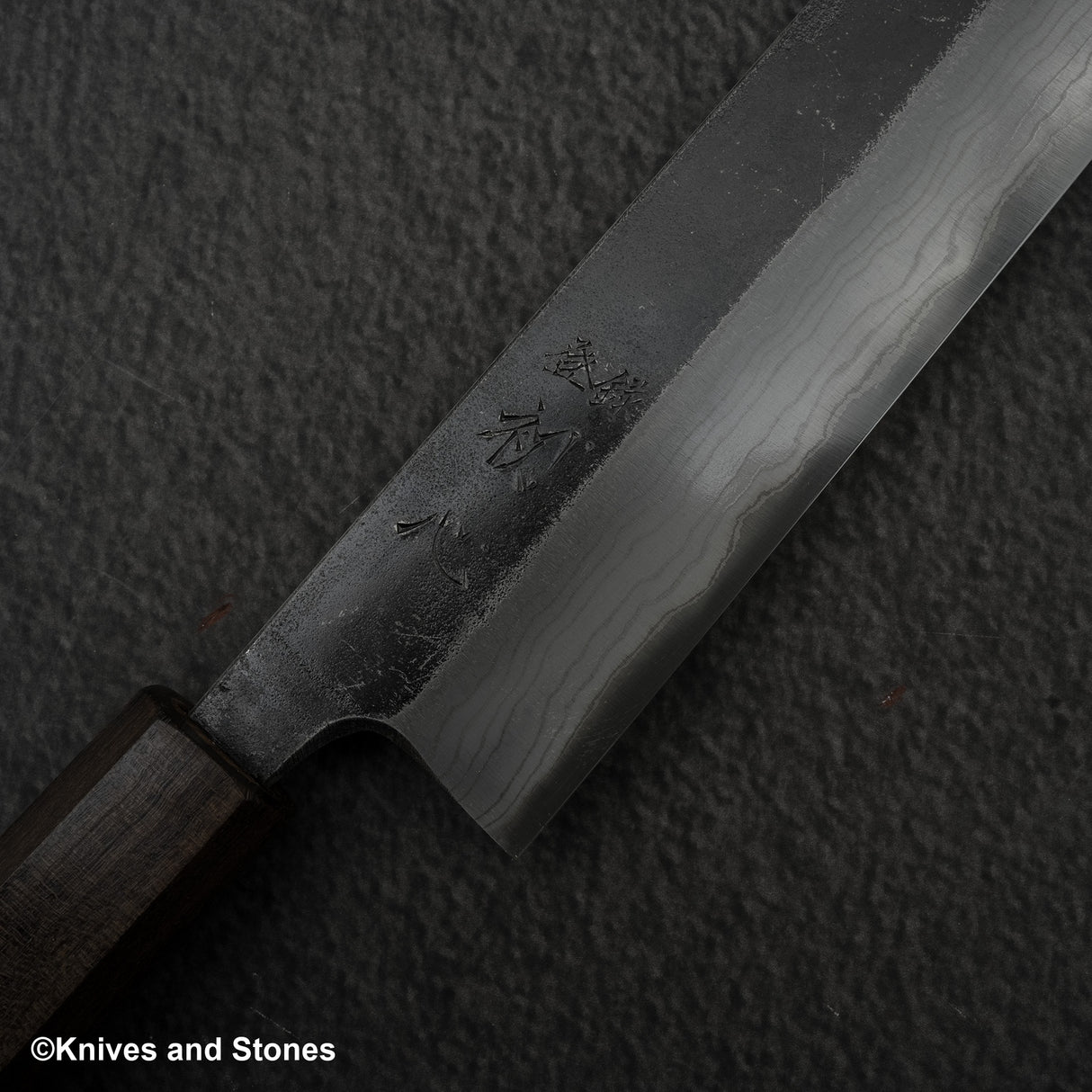 Hatsukokoro Kumokage Blue 2 Kurouchi Damascus K-tip Sujihiki 250mm Black Chacate Handle