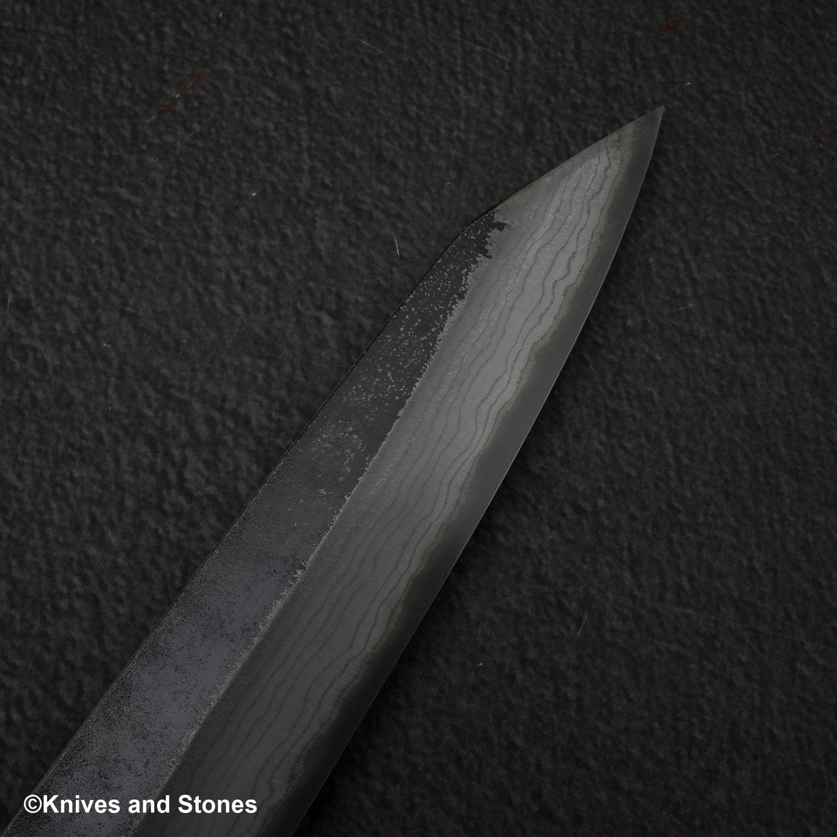 Hatsukokoro Kumokage Blue 2 Kurouchi Damascus K-tip Sujihiki 250mm Black Chacate Handle