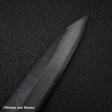 Hatsukokoro Kumokage Blue 2 Kurouchi Damascus K-tip Sujihiki 250mm Black Chacate Handle