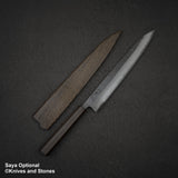 Hatsukokoro Kumokage Blue 2 Kurouchi Damascus K-tip Sujihiki 250mm Black Chacate Handle