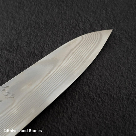하츠코코로 긴소우 은삼강 니켈 다마스커스 산토쿠(다용도칼) 180mm 블랙 차카테 핸들
