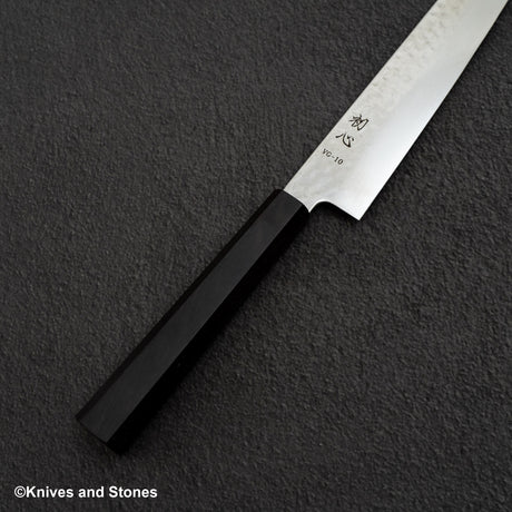 Hatsukokoro Hayabusa VG10 Damascus Tsuchime Sujihiki 270mm Ebony Handle