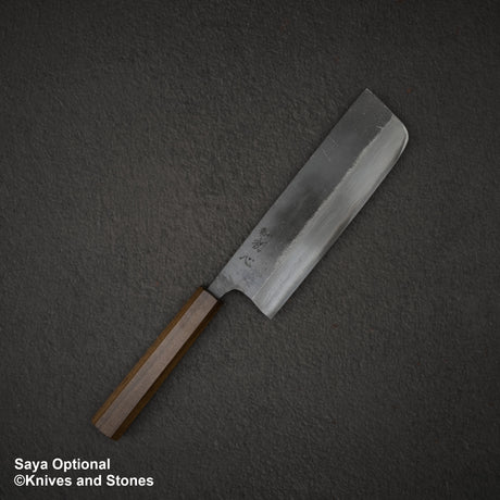 Hatsukokoro Kumokage Blue 2 Kurouchi Damascus Nakiri 165mm Black Chacate