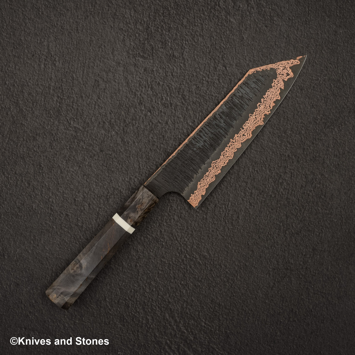 Hatsukokoro x Nigara Yorokobi SLD Copper Tsuchime Damascus Bunka 180mm Birch Handle