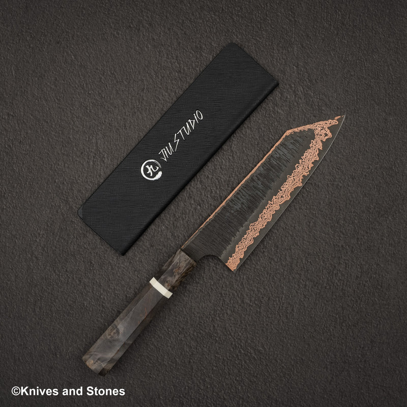 Hatsukokoro x Nigara Yorokobi SLD Copper Tsuchime Damascus Bunka 180mm Birch Handle