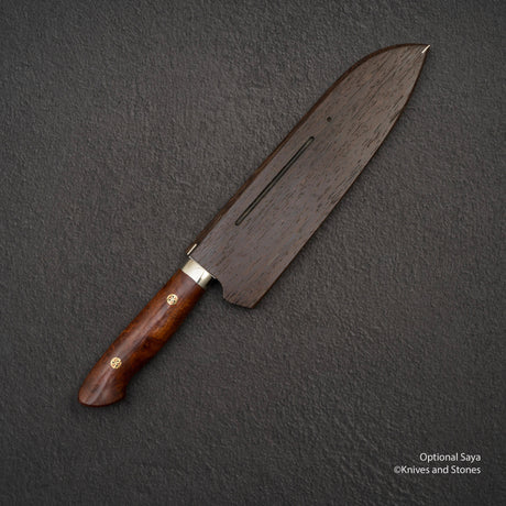 Yoshimi Kato SG2 Minamo Ktip Santoku 180mm Amboyna Burl Western SP