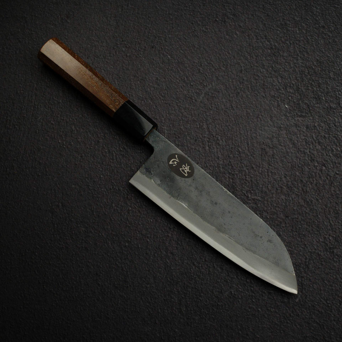 Kurogane Blue 2 Kurouchi Santoku 165mm Rosewood Handle, with Hatsukokoro Stamp
