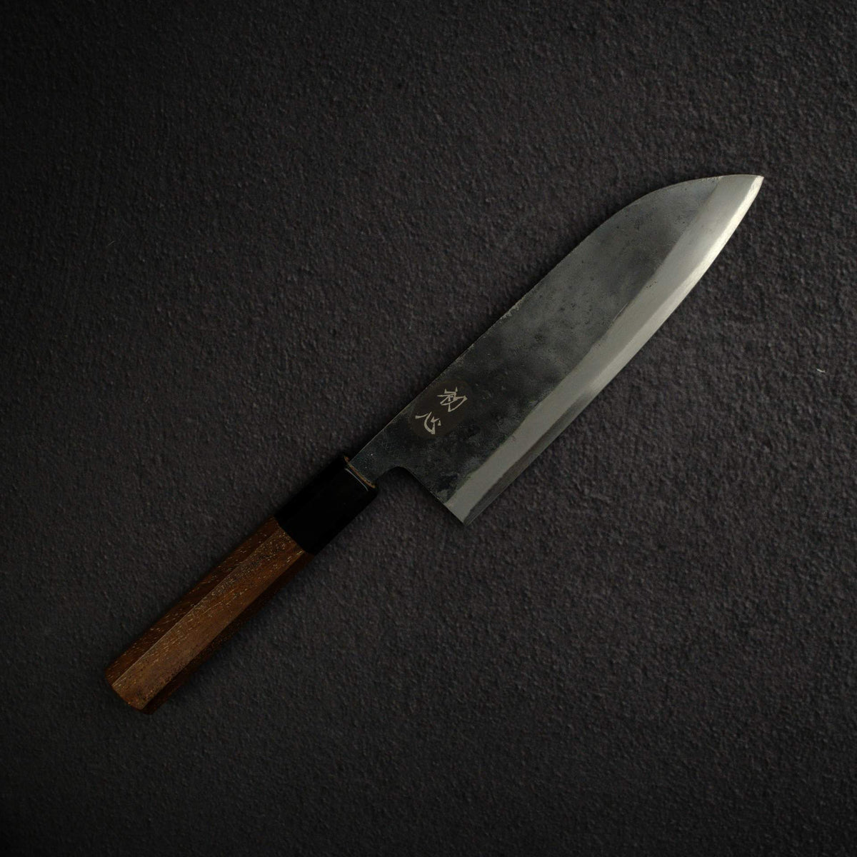 Kurogane Blue 2 Kurouchi Santoku 165mm Rosewood Handle, with Hatsukokoro Stamp