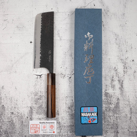 Masakage Koishi AS Nakiri 165mm, Aogami Super Kurouchi Tsuchime K&S Hearted-shaped Ironwood Handle
