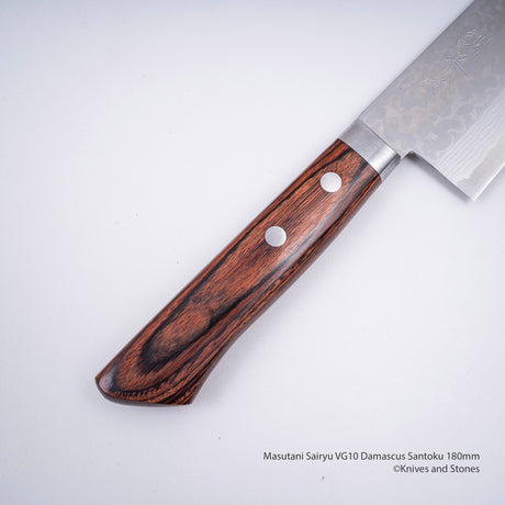 Masutani Sairyu VG10 Damascus Santoku 170mm Western Handle