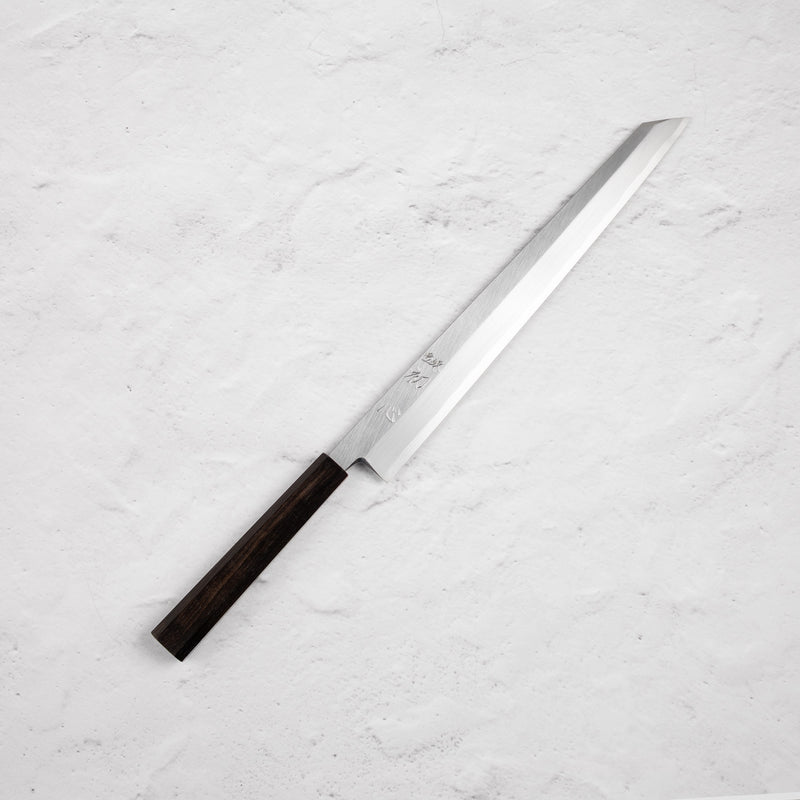 하츠코코로 x 묘진 시라사기 백2강 K팁 야나기바(사시미칼) 330mm