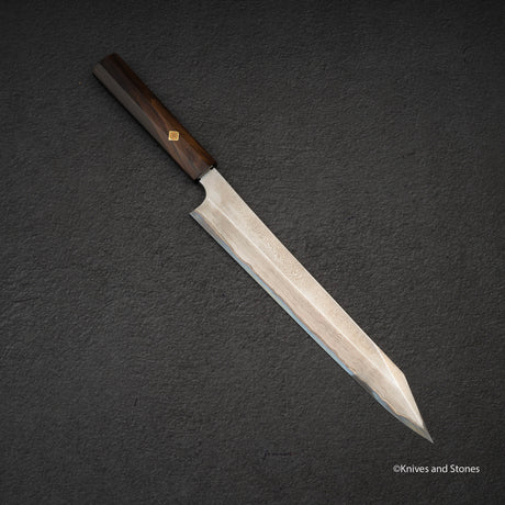 Nigara Anmon Kurozome Blue 2 Damascus Kiritsuke Yanagiba 270mm