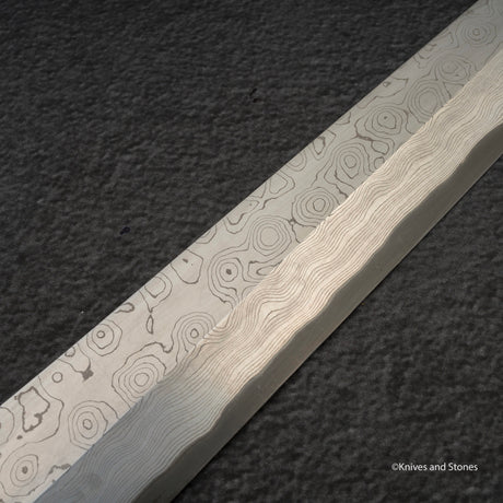 Nigara Anmon Kurozome Blue 2 Damascus Kiritsuke Yanagiba 300mm
