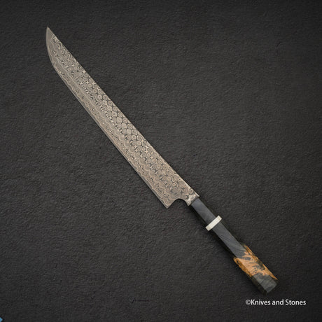 Nigara Anmon SG2 Raindrop Damascus Sakimaru Sujihiki 300mm