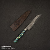 Nigara Anmon (暗紋) SG2 Raindrop Damascus K tip Petty 150mm Mother-of-Pearl Inlay Handle