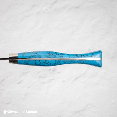 Nigara Anmon (暗紋) SG2 Raindrop Damascus K-tip Petty 150mm Western Blue Turquoise
