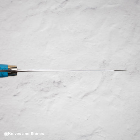 Nigara Anmon (暗紋) SG2 Raindrop Damascus K-tip Petty 150mm Western Blue Turquoise
