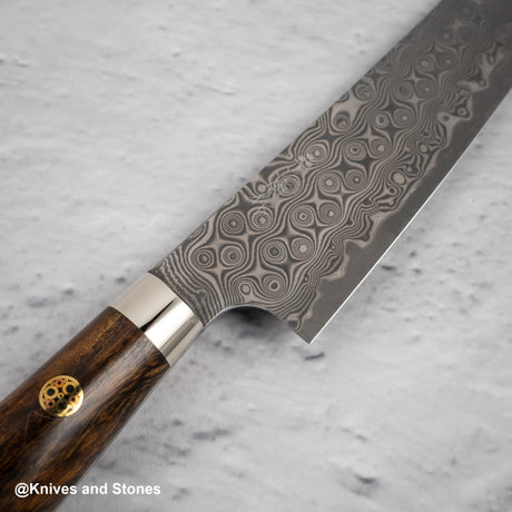 Nigara Anmon (暗紋) SG2 Raindrop Damascus K-tip Petty Western 150mm Ironwood