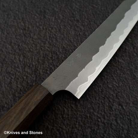 Nigara Aogami (Blue) Super K-tip Petty 150mm Matt Migaki Tsuchime Finished Black Chacate
