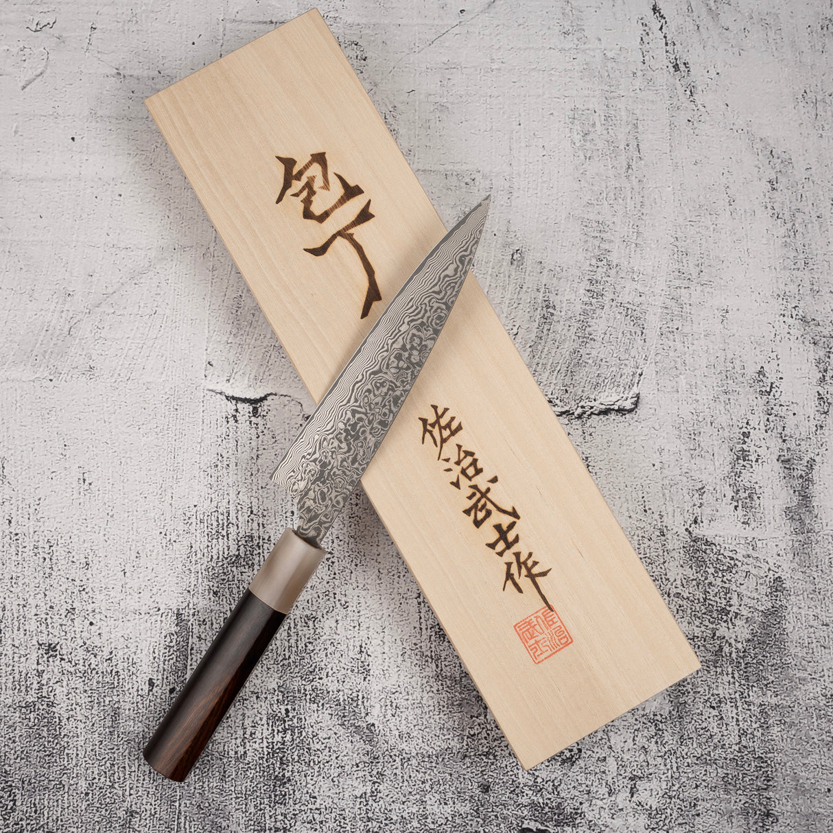 사지 타케시 SG2 블랙 다마스커스 페티 150mm 하트형 아이언우드 핸들