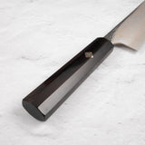 Takeshi Saji VG10 Rainbow Damascus Bunka 165mm Ebony Handle Mosaic Pin