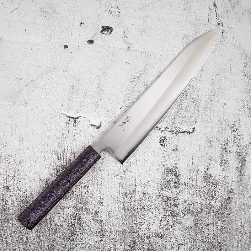 Tsunehisa White 1 S/S Clad Migaki Gyuto 240mm Purple Handle