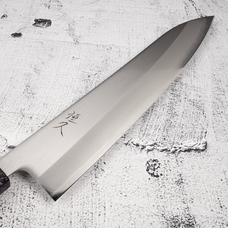 Tsunehisa White 1 S/S Clad Migaki Gyuto 240mm Purple Handle