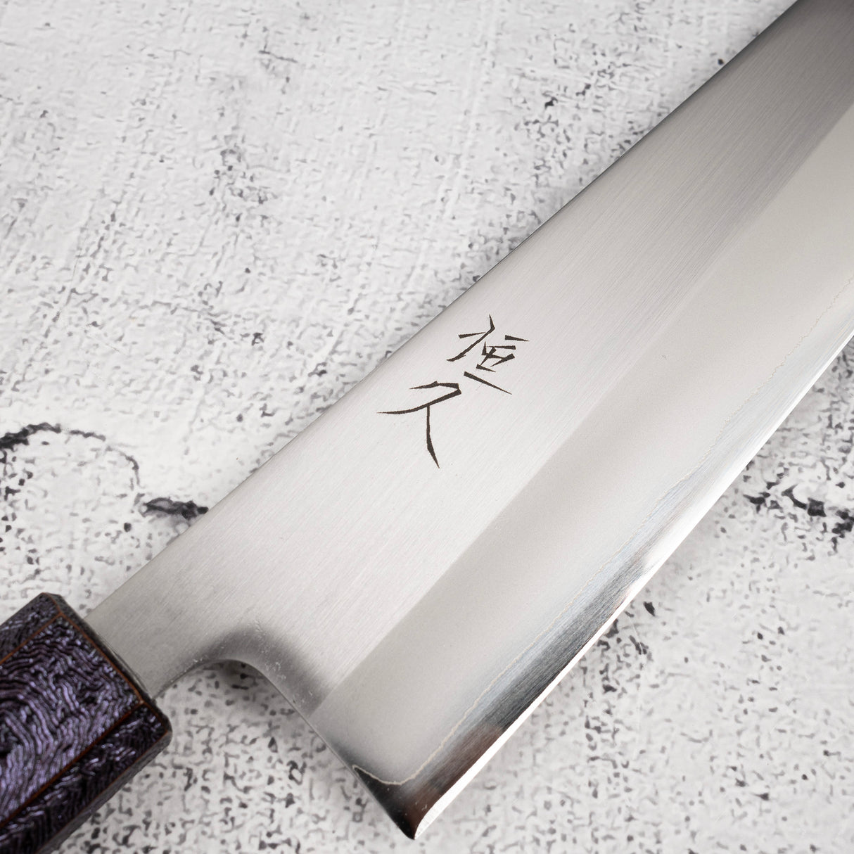 Tsunehisa White 1 S/S Clad Migaki Gyuto 240mm Purple Handle
