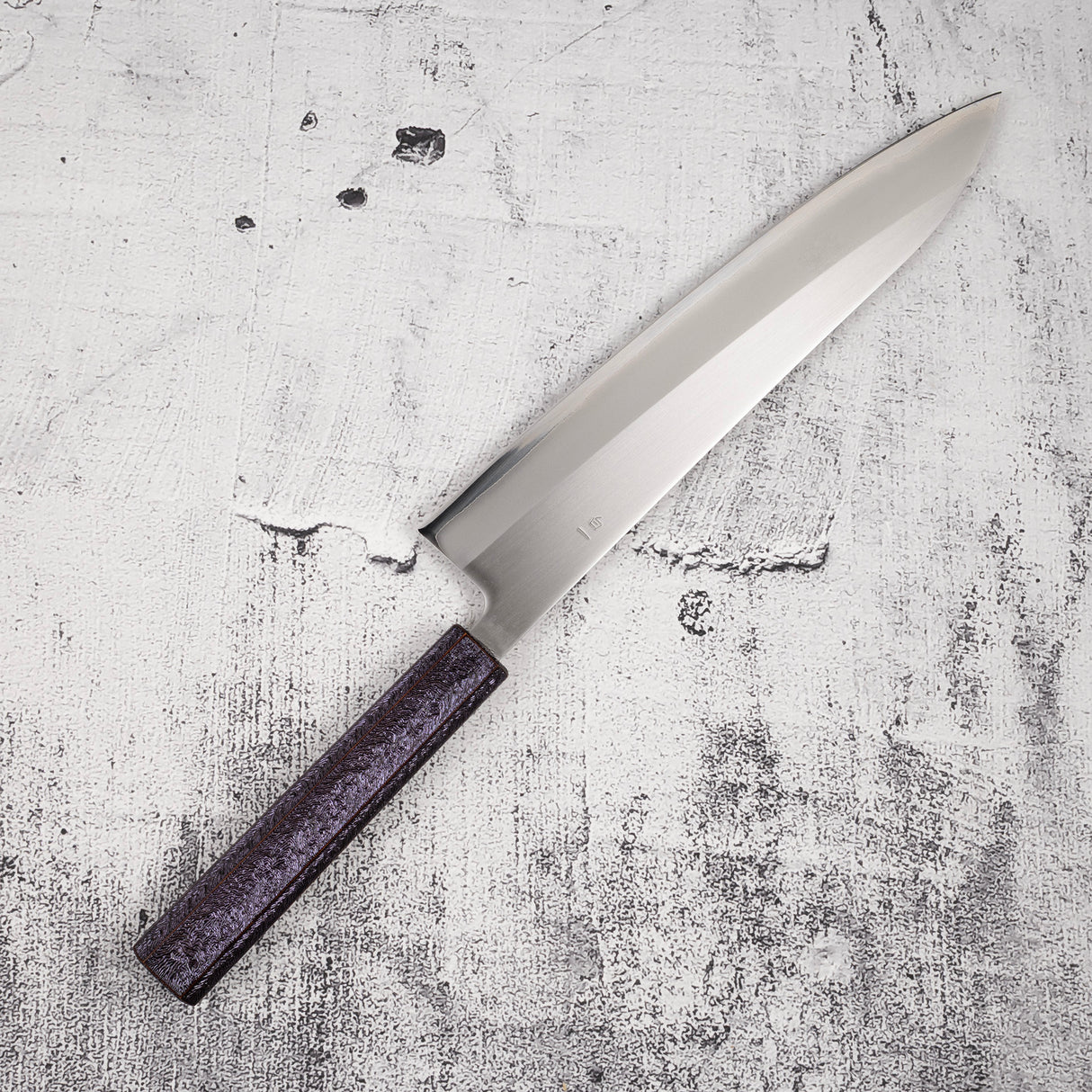 Tsunehisa White 1 S/S Clad Migaki Gyuto 240mm Purple Handle