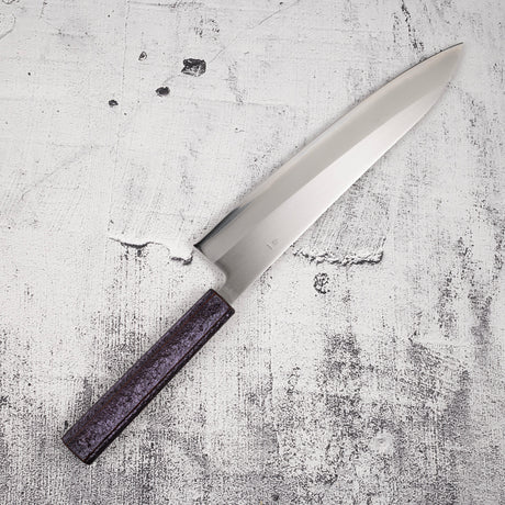 Tsunehisa White 1 S/S Clad Migaki Gyuto 240mm Purple Handle