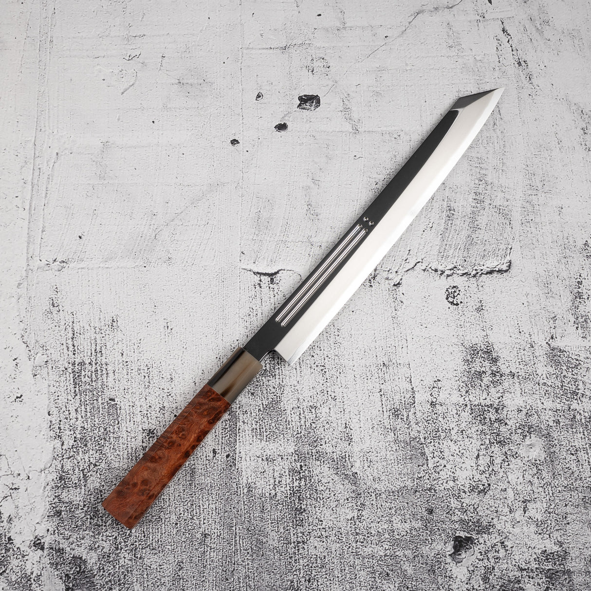 Yoshihiro Ginsan Double Fuller K-tip Yanagiba 270mm Amboyna with Saya