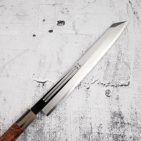 Yoshihiro Ginsan Double Fuller K-tip Yanagiba 270mm Amboyna with Saya