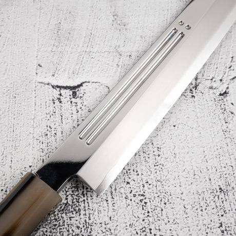 Yoshihiro Ginsan Double Fuller K-tip Yanagiba 270mm Amboyna with Saya