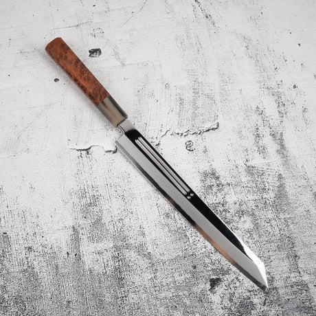 Yoshihiro Ginsan Double Fuller K-tip Yanagiba 270mm Amboyna with Saya