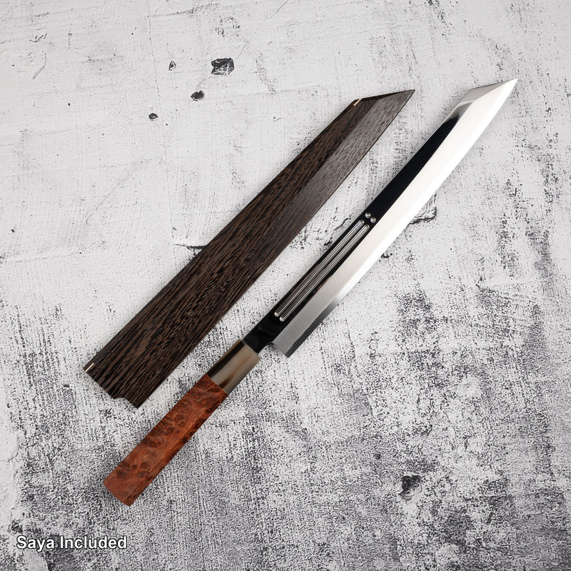 Yoshihiro Ginsan Double Fuller K-tip Yanagiba 270mm Amboyna with Saya