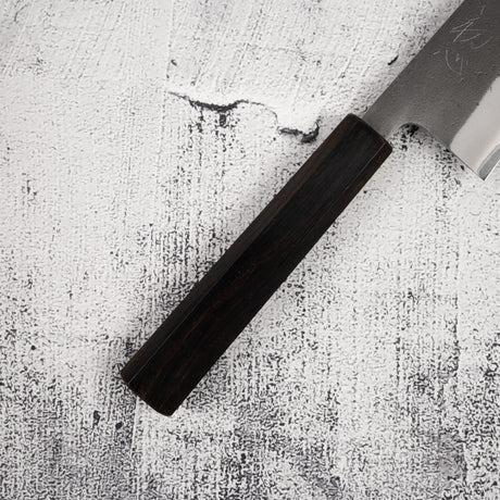 Yoshikane White 2 KU Nashiji Santoku 165mm Stainless Clad Ebony