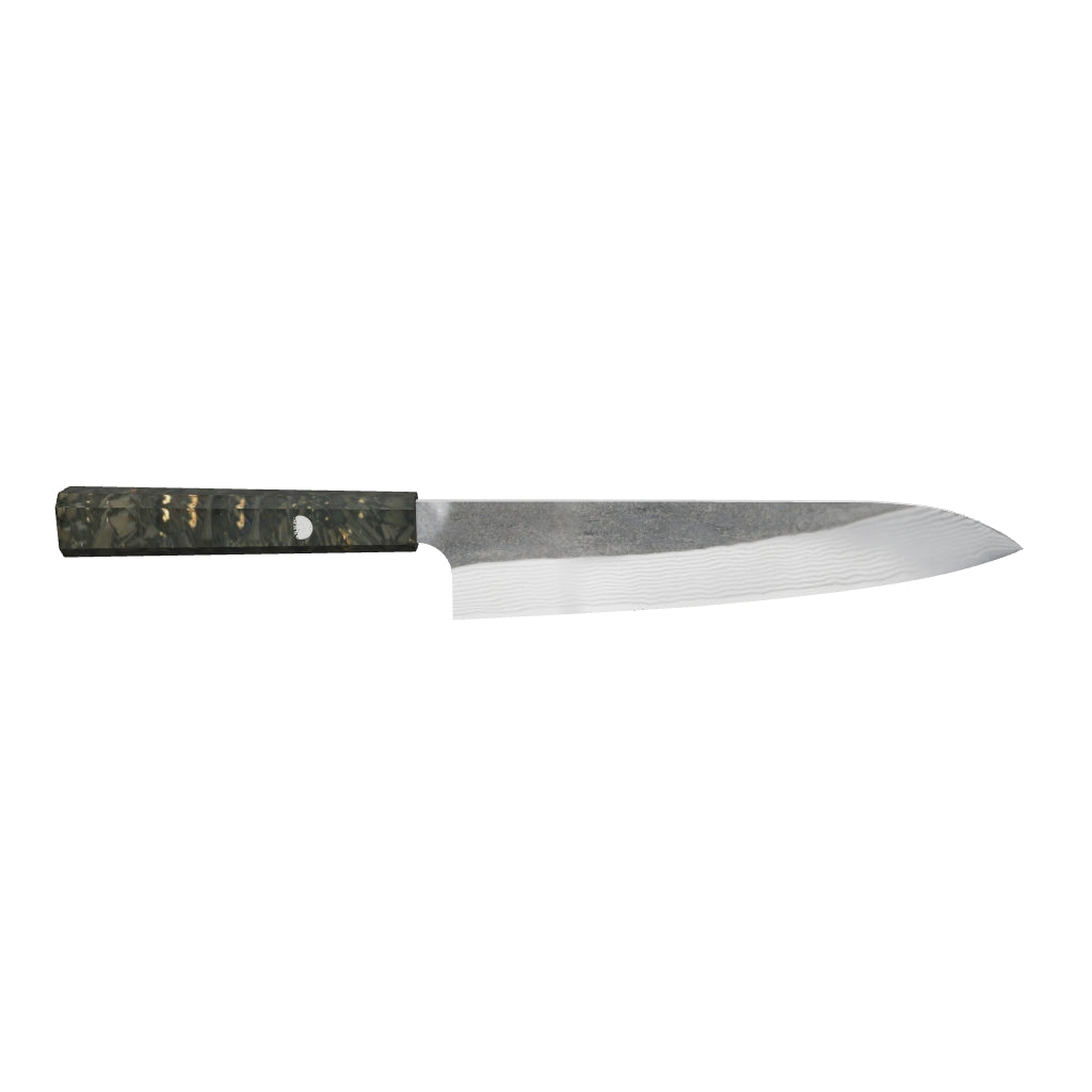 하츠코코로 은삼강 쿠로우치 다마스커스 규토(셰프나이프) 240mm 카본파이버 핸들 3D 모델