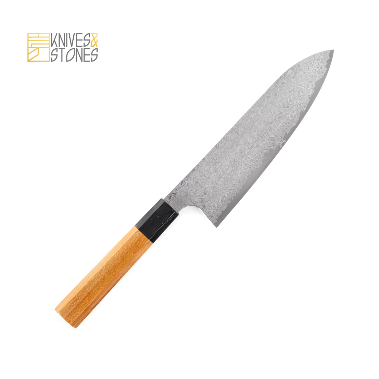 하츠코코로 야우지 요시히로 은삼강 다마스커스 츠치메 산토쿠(다용도칼) 180mm 티크 핸들